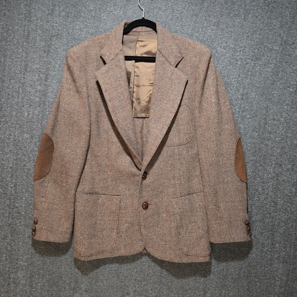 Vintage Pendleton Blazer Brown Wool Tweed Elbow Patches Virgin Wool USA Sz 44R